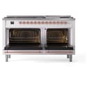 Nostalgie II 60 UP60FNMPWHP Freestanding Dual Fuel Range with 9 Sealed Burners with Griddle Double Oven with Triple Glass Door with Copper knobs view 4