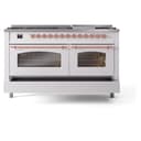 Nostalgie II 60 UP60FNMPWHP Freestanding Dual Fuel Range with 9 Sealed Burners with Griddle Double Oven with Triple Glass Door with Copper knobs view 7