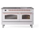 Nostalgie II 60 UP60FNMPWHP Freestanding Dual Fuel Range with 9 Sealed Burners with Griddle Double Oven with Triple Glass Door with Copper knobs view 3