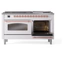 Nostalgie II 60 UP60FNMPWHP Freestanding Dual Fuel Range with 9 Sealed Burners with Griddle Double Oven with Triple Glass Door with Copper knobs view 6