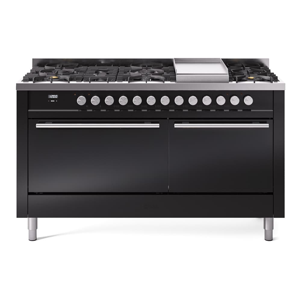 Professional Plus II 60 UP60FQMPBK Freestanding Dual Fuel Range with 9 Sealed Burners with Griddle Double Oven with Solid Door with Stainless Steel knobs