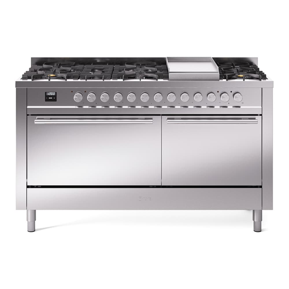 Professional Plus II 60 UP60FQMPSS Freestanding Dual Fuel Range with 9 Sealed Burners with Griddle Double Oven with Solid Door