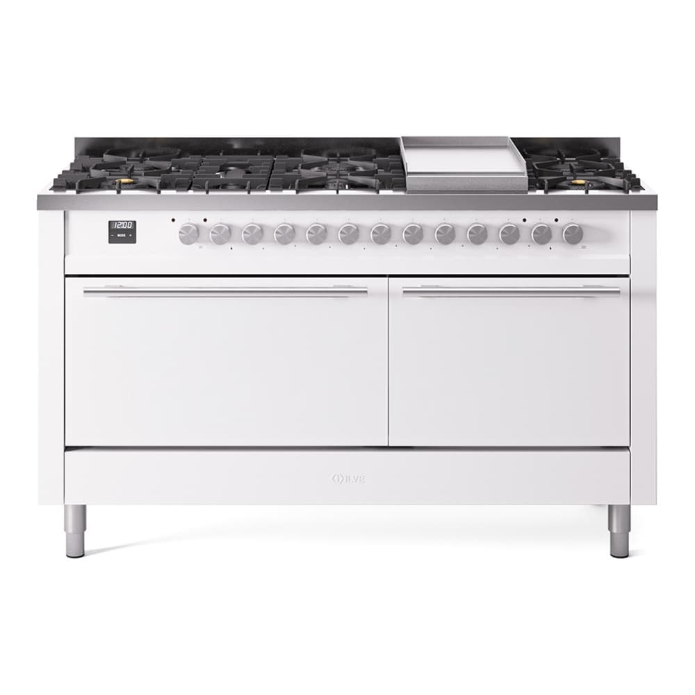 Professional Plus II 60 UP60FQMPWH Freestanding Dual Fuel Range with 9 Sealed Burners with Griddle Double Oven with Solid Door with Stainless Steel knobs