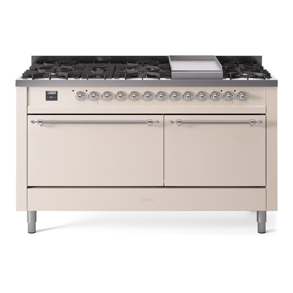 Nostalgie II 60 UP60FQNMPAWC Freestanding Dual Fuel Range with 9 Sealed Burners with Griddle Double Oven with Solid Door with Chrome knobs