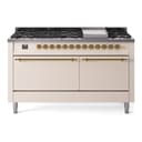 Nostalgie II 60 UP60FQNMPAWG Freestanding Dual Fuel Range with 9 Sealed Burners with Griddle Double Oven with Solid Door with Brass knobs view 1