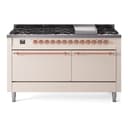 Nostalgie II 60 UP60FQNMPAWP Freestanding Dual Fuel Range with 9 Sealed Burners with Griddle Double Oven with Solid Door with Copper knobs view 1