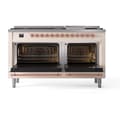 Nostalgie II 60 UP60FQNMPAWP Freestanding Dual Fuel Range with 9 Sealed Burners with Griddle Double Oven with Solid Door with Copper knobs view 3