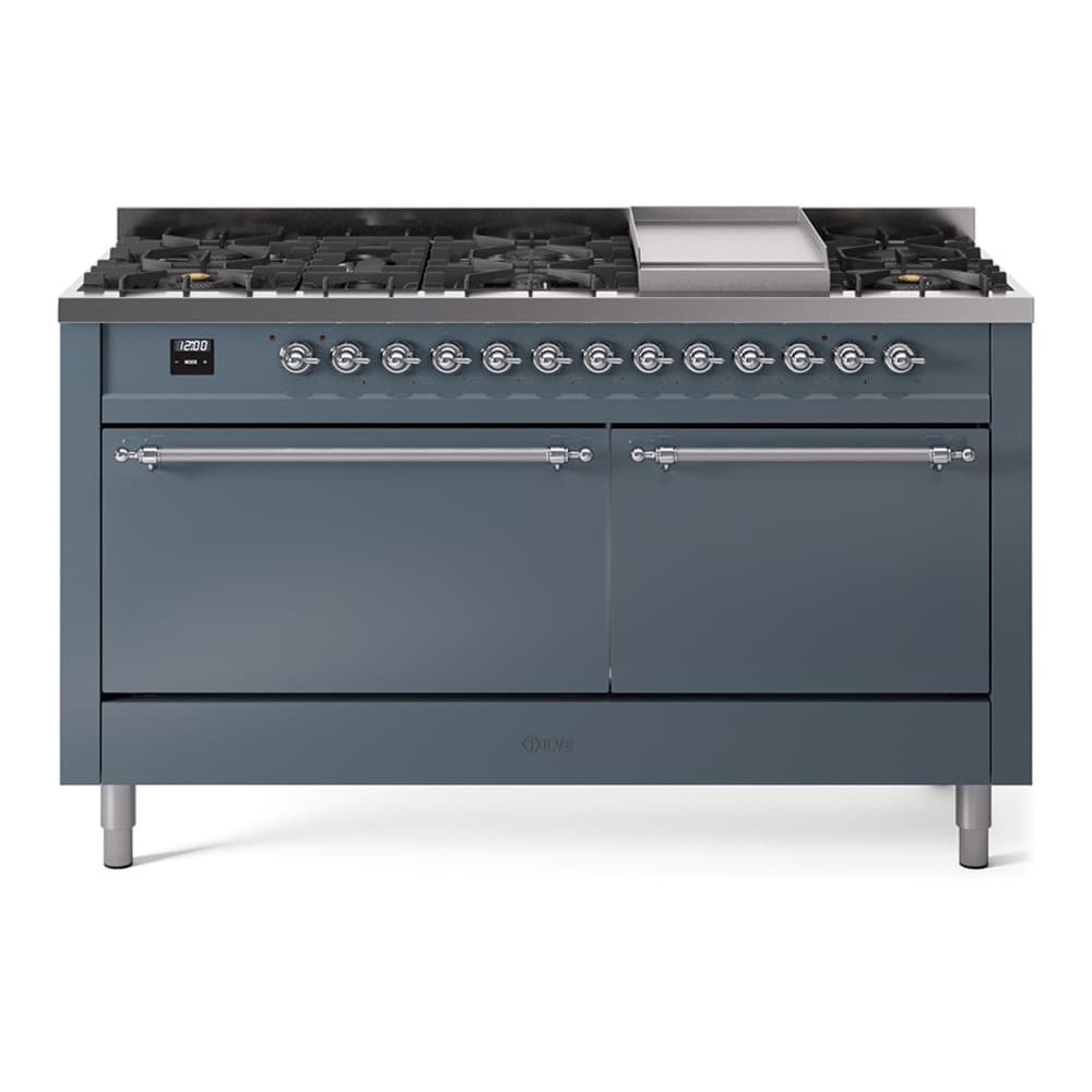 Nostalgie II 60 UP60FQNMPBGC Freestanding Dual Fuel Range with 9 Sealed Burners with Griddle Double Oven with Solid Door with Chrome knobs