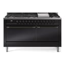Nostalgie II 60 UP60FQNMPBKB Freestanding Dual Fuel Range with 9 Sealed Burners with Griddle Double Oven with Solid Door with Bronze knobs view 1