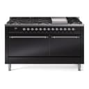 Nostalgie II 60 UP60FQNMPBKC Freestanding Dual Fuel Range with 9 Sealed Burners with Griddle Double Oven with Solid Door with Chrome knobs view 1
