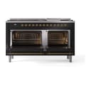 Nostalgie II 60 UP60FQNMPBKG Freestanding Dual Fuel Range with 9 Sealed Burners with Griddle Double Oven with Solid Door with Brass knobs view 3