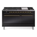 Nostalgie II 60 UP60FQNMPBKG Freestanding Dual Fuel Range with 9 Sealed Burners with Griddle Double Oven with Solid Door with Brass knobs view 1