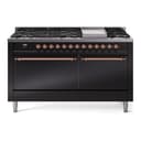 Nostalgie II 60 UP60FQNMPBKP Freestanding Dual Fuel Range with 9 Sealed Burners with Griddle Double Oven with Solid Door with Copper knobs view 1