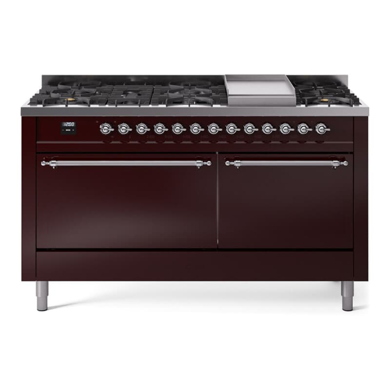 Nostalgie II 60 UP60FQNMPBUC Freestanding Dual Fuel Range with 9 Sealed Burners with Griddle Double Oven with Solid Door with Chrome knobs