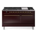 Nostalgie II 60 UP60FQNMPBUG Freestanding Dual Fuel Range with 9 Sealed Burners with Griddle Double Oven with Solid Door with Brass knobs view 1