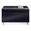 Nostalgie II 60 UP60FQNMPMBB Freestanding Dual Fuel Range with 9 Sealed Burners with Griddle Double Oven with Solid Door with Bronze knobs view 1