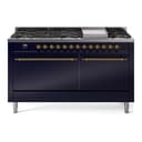 Nostalgie II 60 UP60FQNMPMBG Freestanding Dual Fuel Range with 9 Sealed Burners with Griddle Double Oven with Solid Door with Brass knobs view 1