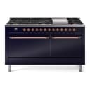 Nostalgie II 60 UP60FQNMPMBP Freestanding Dual Fuel Range with 9 Sealed Burners with Griddle Double Oven with Solid Door with Copper knobs view 1