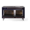 Nostalgie II 60 UP60FQNMPMBP Freestanding Dual Fuel Range with 9 Sealed Burners with Griddle Double Oven with Solid Door with Copper knobs view 2