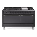 Nostalgie II 60 UP60FQNMPMGB Freestanding Dual Fuel Range with 9 Sealed Burners with Griddle Double Oven with Solid Door with Bronze knobs view 1