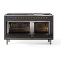 Nostalgie II 60 UP60FQNMPMGG Freestanding Dual Fuel Range with 9 Sealed Burners with Griddle Double Oven with Solid Door with Brass knobs view 2