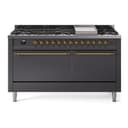 Nostalgie II 60 UP60FQNMPMGG Freestanding Dual Fuel Range with 9 Sealed Burners with Griddle Double Oven with Solid Door with Brass knobs view 1