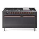 Nostalgie II 60 UP60FQNMPMGP Freestanding Dual Fuel Range with 9 Sealed Burners with Griddle Double Oven with Solid Door with Copper knobs view 1