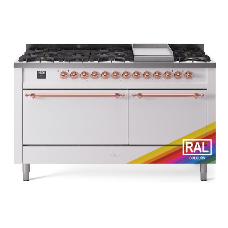 Nostalgie II 60 UP60FQNMPRAP Freestanding Dual Fuel Range with 9 Sealed Burners with Griddle Double Oven with Solid Door with Copper knobs