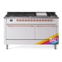 Nostalgie II 60 UP60FQNMPRAP Freestanding Dual Fuel Range with 9 Sealed Burners with Griddle Double Oven with Solid Door with Copper knobs view 1
