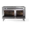Nostalgie II 60 UP60FQNMPSSB Freestanding Dual Fuel Range with 9 Sealed Burners with Griddle Double Oven with Solid Door with Bronze knobs view 2