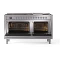 Nostalgie II 60 UP60FQNMPSSC Freestanding Dual Fuel Range with 9 Sealed Burners with Griddle Double Oven with Solid Door with Chrome knobs view 2