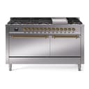 Nostalgie II 60 UP60FQNMPSSG Freestanding Dual Fuel Range with 9 Sealed Burners with Griddle Double Oven with Solid Door with Brass knobs view 1