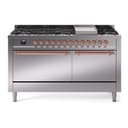 Nostalgie II 60 UP60FQNMPSSP Freestanding Dual Fuel Range with 9 Sealed Burners with Griddle Double Oven with Solid Door with Copper knobs view 1