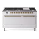 Nostalgie II 60 UP60FQNMPWHG Freestanding Dual Fuel Range with 9 Sealed Burners with Griddle Double Oven with Solid Door with Brass knobs view 1