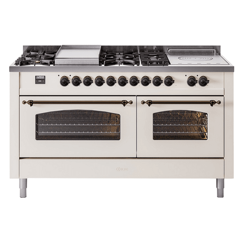 Nostalgie II 60 UP60FSNMPAWB Freestanding Dual Fuel Range with 7 Sealed Burners with Griddle and French Top Double Oven with Triple Glass Door with Bronze knobs