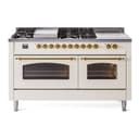 Nostalgie II 60 UP60FSNMPAWG Freestanding Dual Fuel Range with 7 Sealed Burners with Griddle and French Top Double Oven with Triple Glass Door with Brass knobs view 1