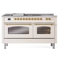 Nostalgie II 60 UP60FSNMPAWG Freestanding Dual Fuel Range with 7 Sealed Burners with Griddle and French Top Double Oven with Triple Glass Door with Brass knobs view 3