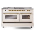 Nostalgie II 60 UP60FSNMPAWG Freestanding Dual Fuel Range with 7 Sealed Burners with Griddle and French Top Double Oven with Triple Glass Door with Brass knobs view 7