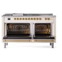 Nostalgie II 60 UP60FSNMPAWG Freestanding Dual Fuel Range with 7 Sealed Burners with Griddle and French Top Double Oven with Triple Glass Door with Brass knobs view 4
