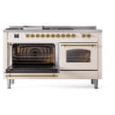 Nostalgie II 60 UP60FSNMPAWG Freestanding Dual Fuel Range with 7 Sealed Burners with Griddle and French Top Double Oven with Triple Glass Door with Brass knobs view 5