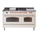 Nostalgie II 60 UP60FSNMPAWP Freestanding Dual Fuel Range with 7 Sealed Burners with Griddle and French Top Double Oven with Triple Glass Door with Copper knobs view 1