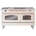 Nostalgie II 60 UP60FSNMPAWP Freestanding Dual Fuel Range with 7 Sealed Burners with Griddle and French Top Double Oven with Triple Glass Door with Copper knobs view 3
