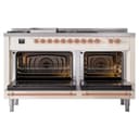 Nostalgie II 60 UP60FSNMPAWP Freestanding Dual Fuel Range with 7 Sealed Burners with Griddle and French Top Double Oven with Triple Glass Door with Copper knobs view 4