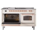 Nostalgie II 60 UP60FSNMPAWP Freestanding Dual Fuel Range with 7 Sealed Burners with Griddle and French Top Double Oven with Triple Glass Door with Copper knobs view 5