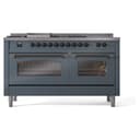 Nostalgie II 60 UP60FSNMPBGB Freestanding Dual Fuel Range with 7 Sealed Burners with Griddle and French Top Double Oven with Triple Glass Door with Bronze knobs view 3