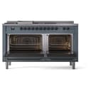 Nostalgie II 60 UP60FSNMPBGB Freestanding Dual Fuel Range with 7 Sealed Burners with Griddle and French Top Double Oven with Triple Glass Door with Bronze knobs view 4