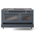 Nostalgie II 60 UP60FSNMPBGB Freestanding Dual Fuel Range with 7 Sealed Burners with Griddle and French Top Double Oven with Triple Glass Door with Bronze knobs view 7