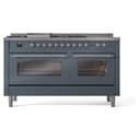 Nostalgie II 60 UP60FSNMPBGC Freestanding Dual Fuel Range with 7 Sealed Burners with Griddle and French Top Double Oven with Triple Glass Door with Chrome knobs view 3