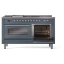Nostalgie II 60 UP60FSNMPBGC Freestanding Dual Fuel Range with 7 Sealed Burners with Griddle and French Top Double Oven with Triple Glass Door with Chrome knobs view 6
