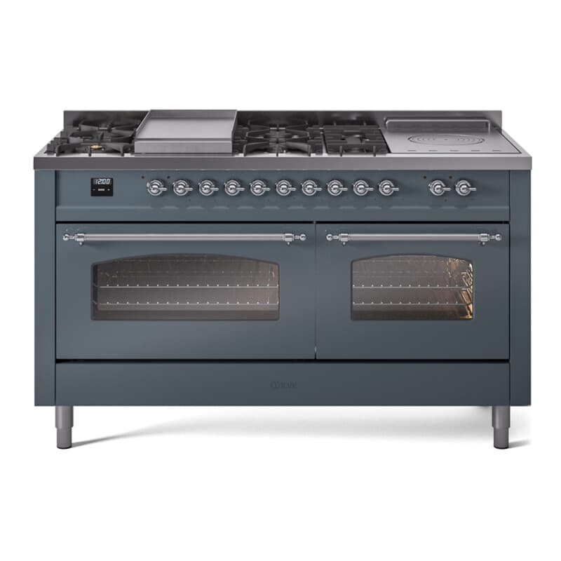 Nostalgie II 60 UP60FSNMPBGC Freestanding Dual Fuel Range with 7 Sealed Burners with Griddle and French Top Double Oven with Triple Glass Door with Chrome knobs